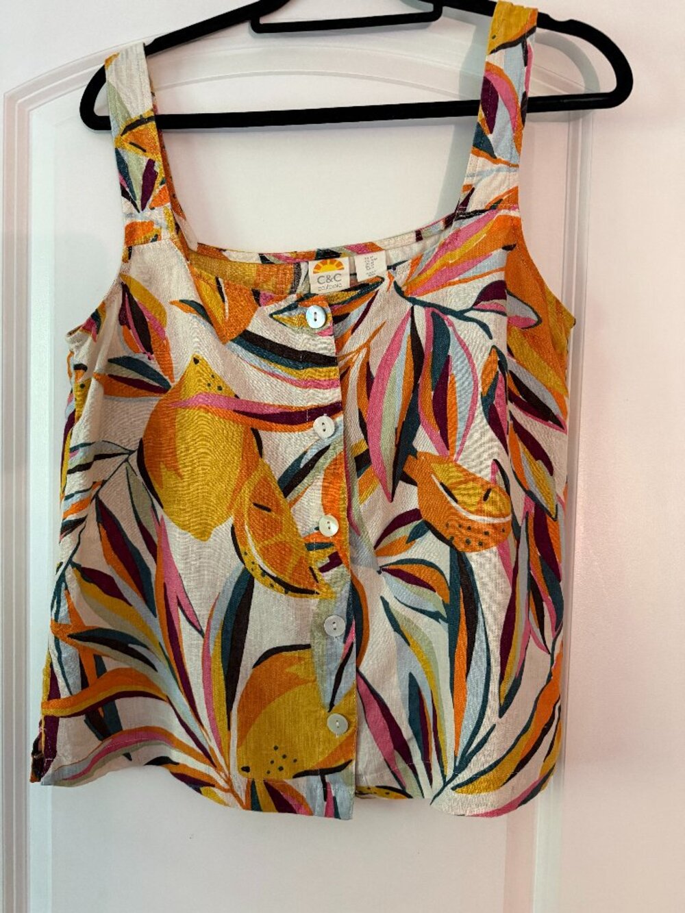 Tropical linen sleeveless top
